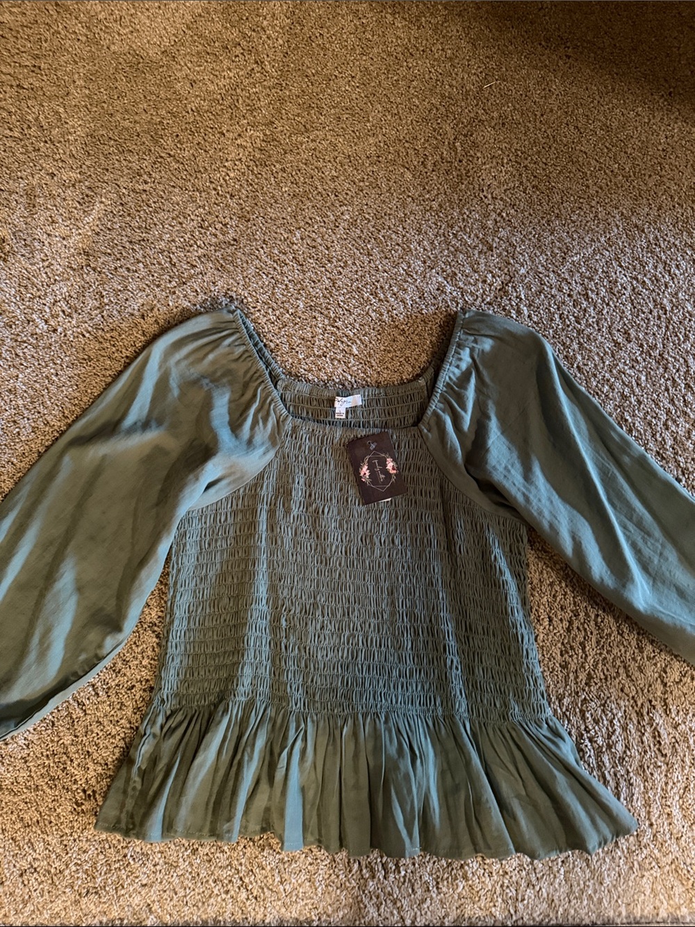 Polagram Olive Smocked Peplum Blouse